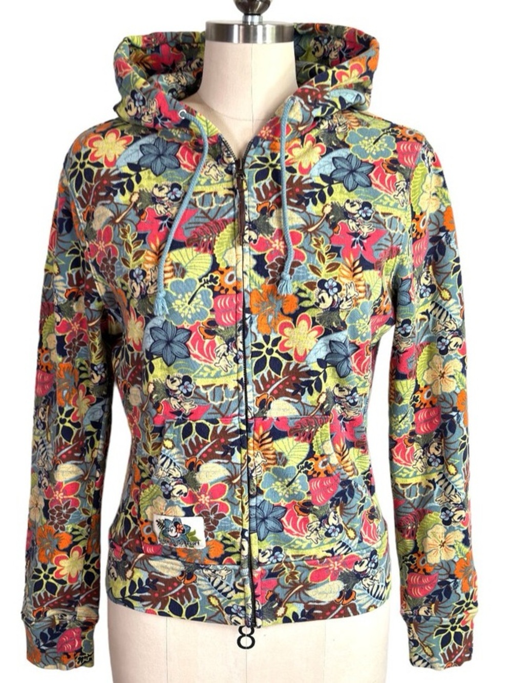Vintage Disneyland Resort Minnie Mouse Floral Hawaiian Full Zip Hoodie Sz M